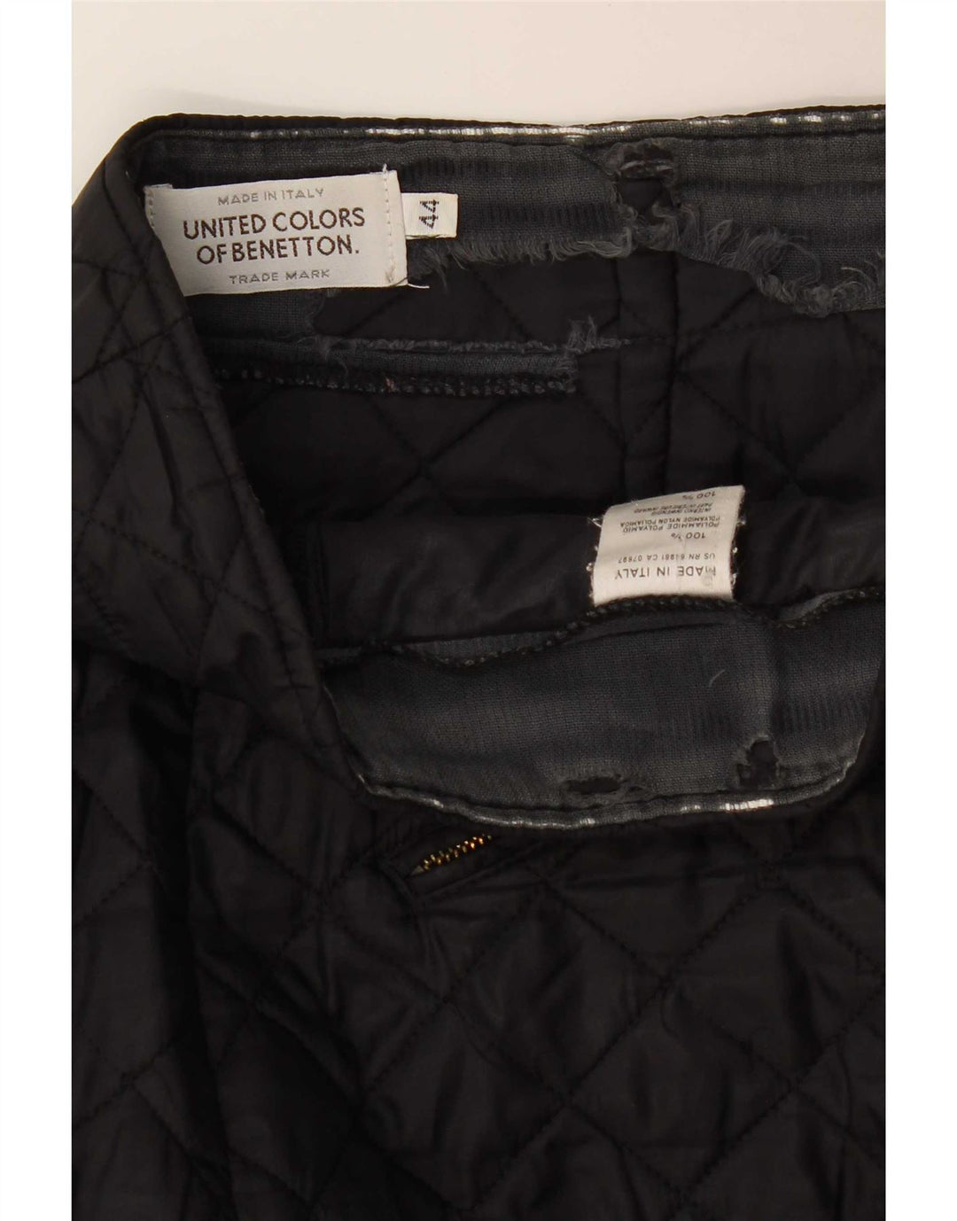 Benetton Dame Quiltet Mini Nederdel IT 44 Medium W30 Sort Polyamid