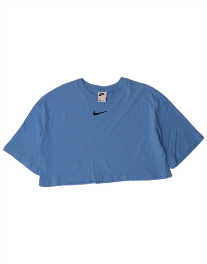 NIKE Womens Crop Graphic T-Shirt Top UK 14 Medium Blue Cotton