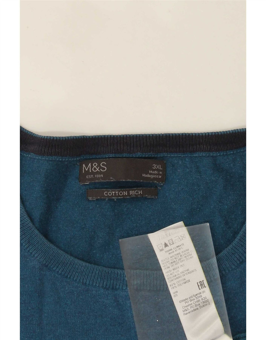 Marks & Spencer Herre T-Shirt Top 3XL Blå Colourblock Bomuld
