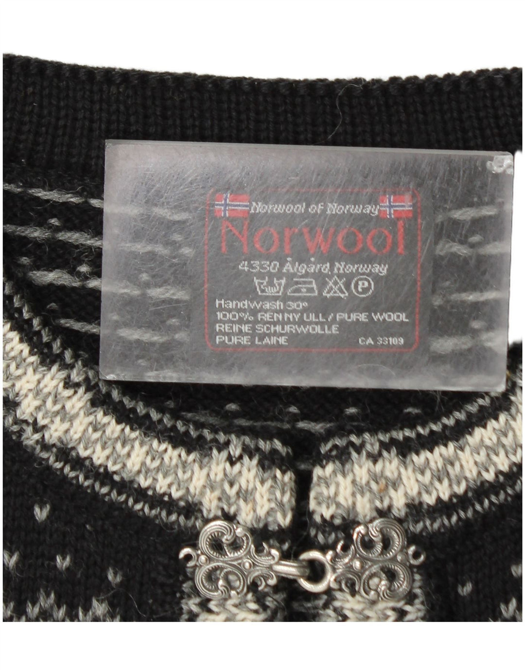 Norwool Herre Cardigan Sweater Medium Black Fair Isle New Wool