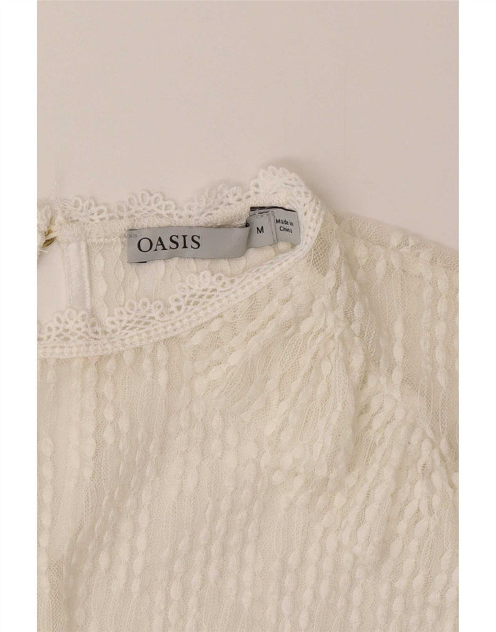 Oasis Dame Langærmet Blonde Se Through Top UK 14 Medium White