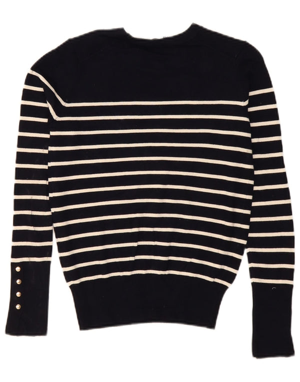 Zara Dame Jumper Sweater UK 10 Small Navy Blue Stribet