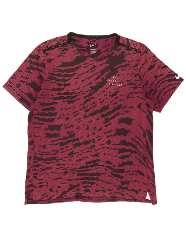 Nike Herre Dri Fit T-shirt Top Large Burgundy Tie Dye Polyester