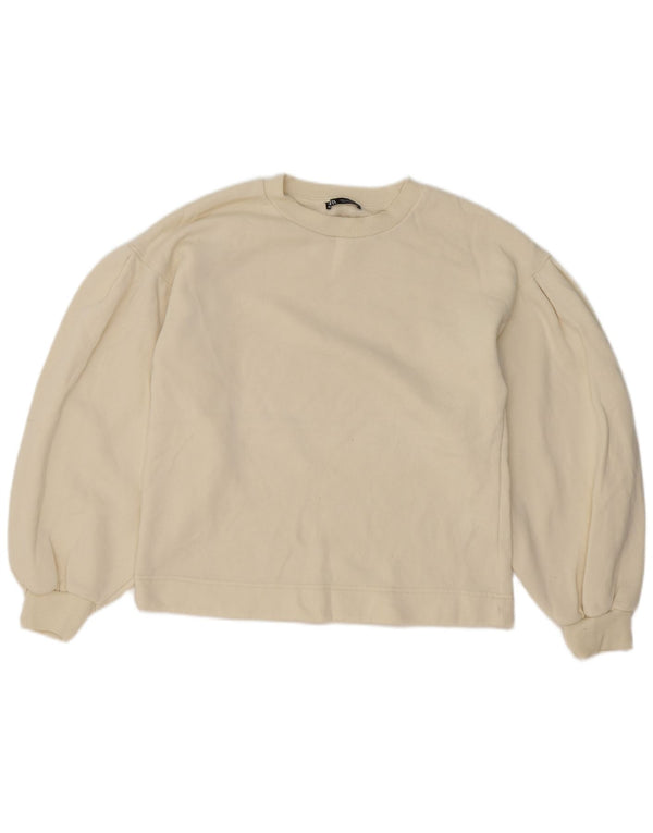 Zara Womens Oversized Sweatshirt Jumper UK 10 Small Off White Bomuld