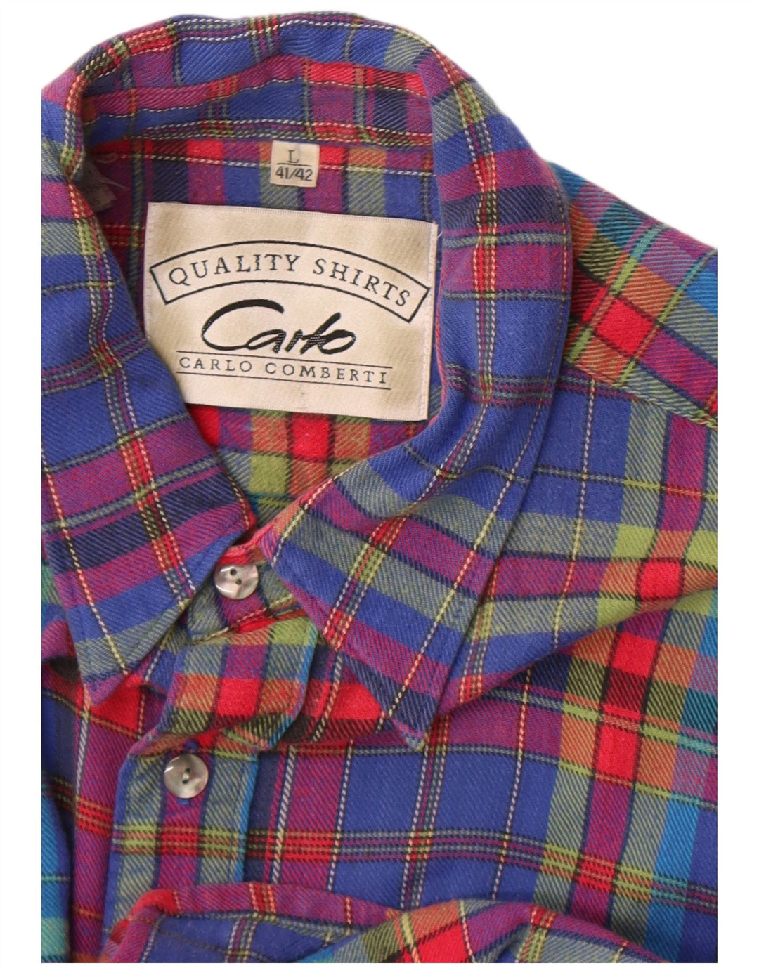 Carlo Comberti Herre kortærmet flannelskjorte str. 41/42 Large Blue Check