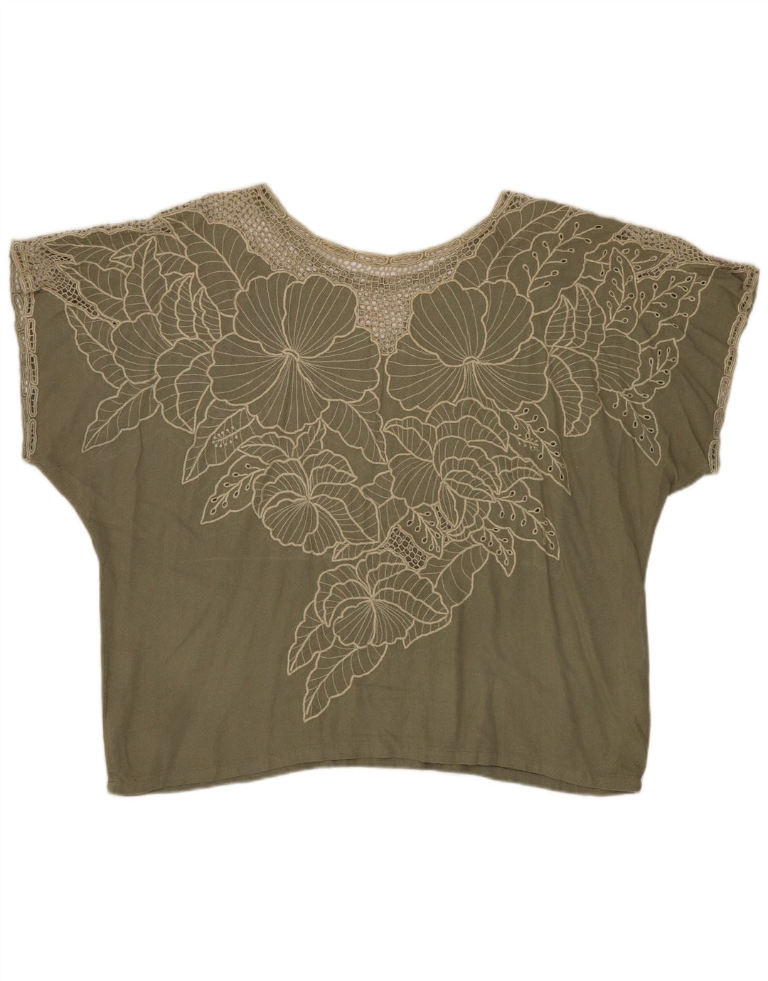 Vintage Dame Bluse Top UK 16 Stor Khaki Floral Rayon