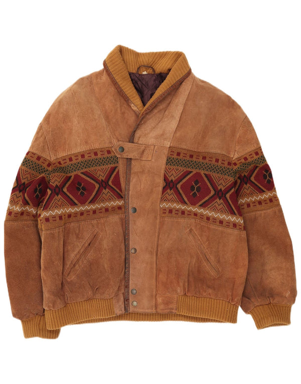 Vintage herre ruskind bomberjakke UK 42 XL Brun Geometrisk