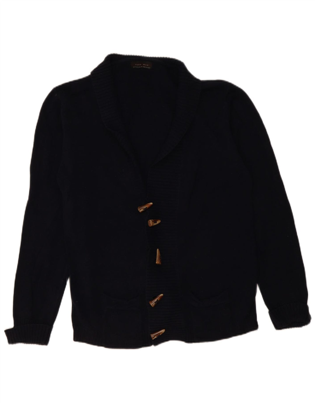 Zara Herre Cardigan Sweater Stor Marineblå Bomuld