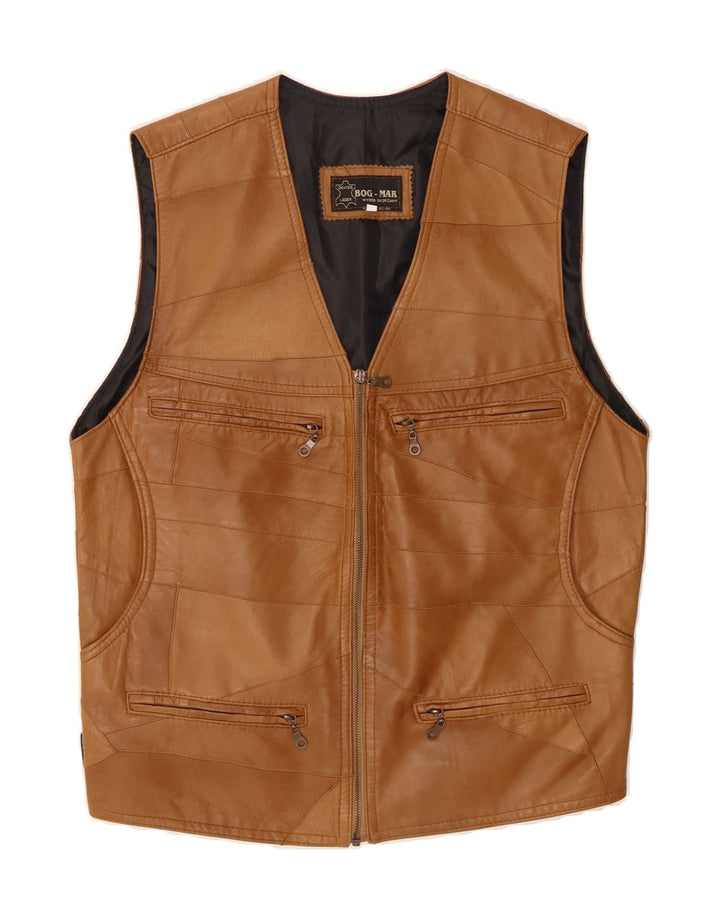 VINTAGE Mens Leather Gilet UK 38 Medium Brown Patchwork Leather Vintage Vintage and Second-Hand Vintage from Messina Hembry 