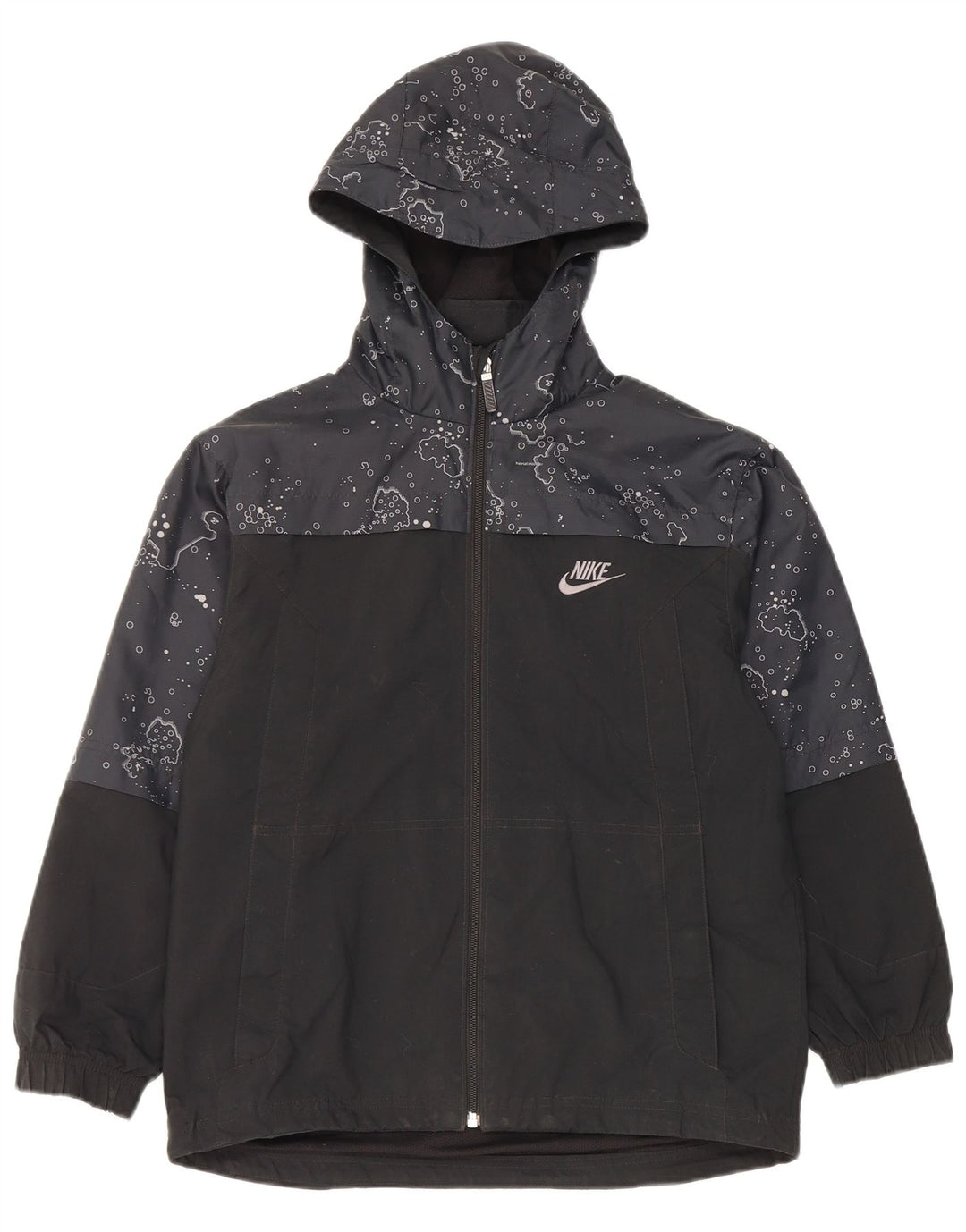 Nike drenge abstrakt mønster regnjakke med hætte 10-11 år Medium Sort