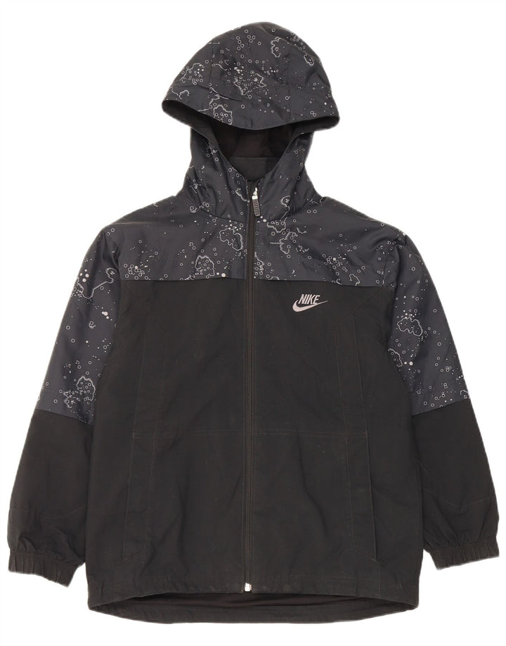 Nike drenge abstrakt mønster regnjakke med hætte 10-11 år Medium Sort