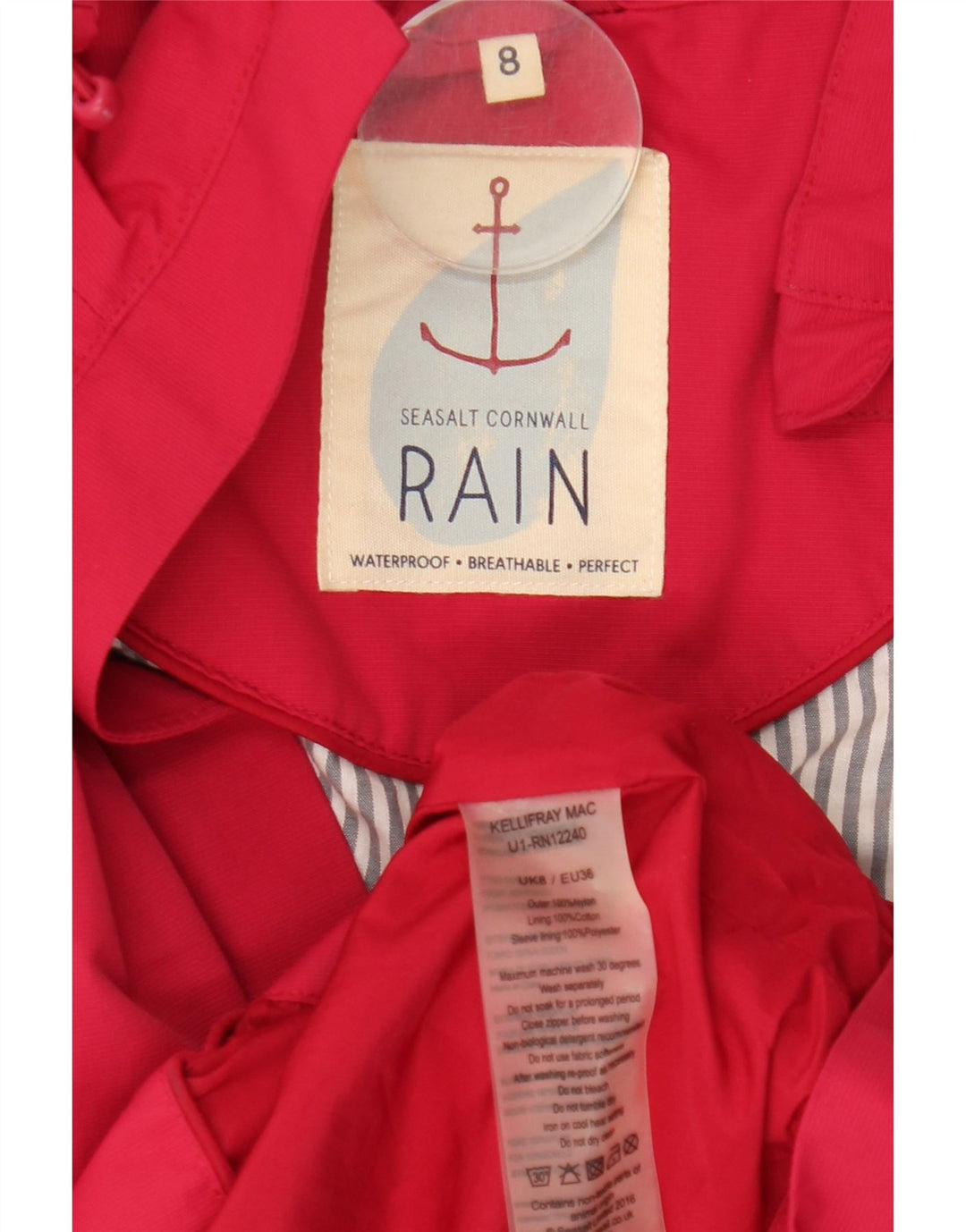 SEASALT CORNWALL Regnfrakke med hætte til kvinder UK 8 Small Pink Nylon