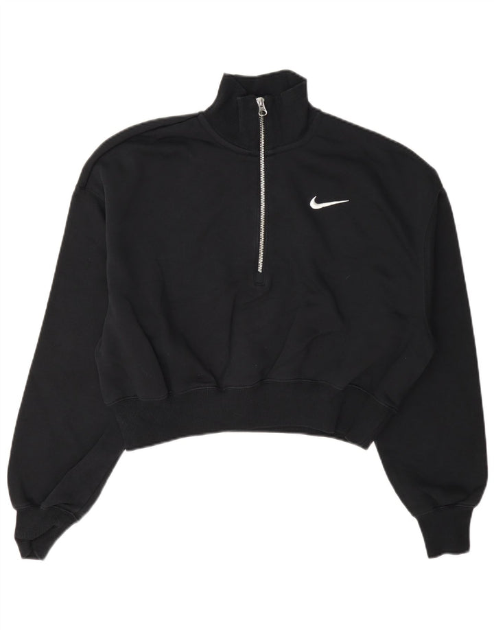 Nike Womens Oversized Crop Zip Neck Sweatshirt Jumper UK 10 Small Black