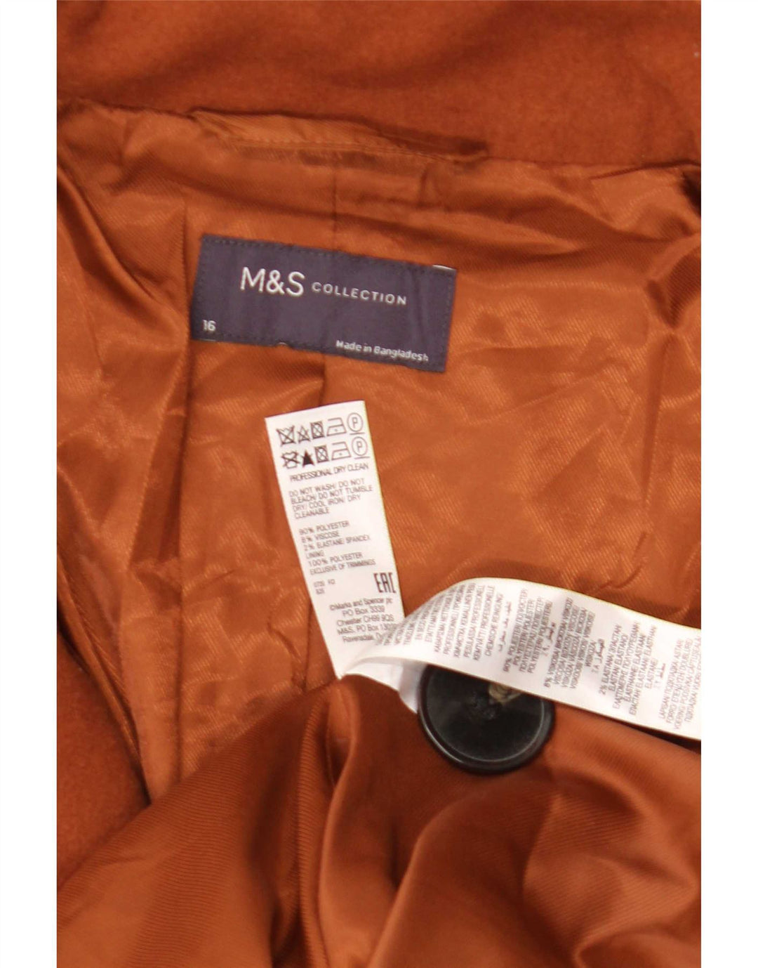 Marks & Spencer Dameoverfrakke UK 16 Stor brun polyester