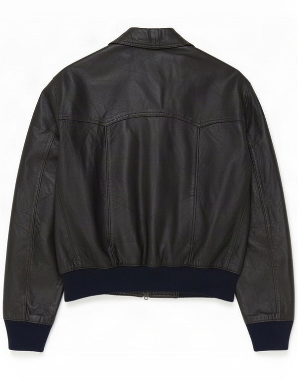 Vintage Womens Bomber Læderjakke IT 54 3XL Sort