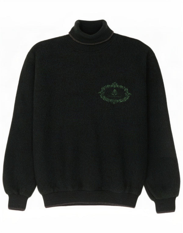 Vintage Mens Graphic Roll Neck Jumper Sweater Medium Green