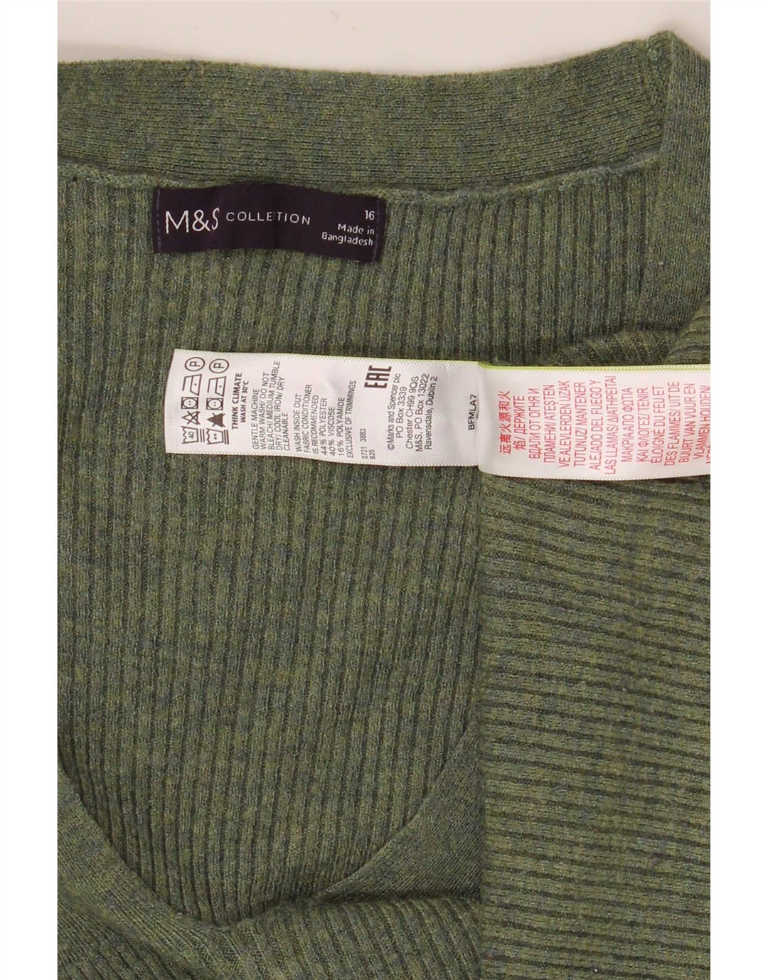 Marks & Spencer Dame V-hals sweater UK 16 Stor grøn polyester