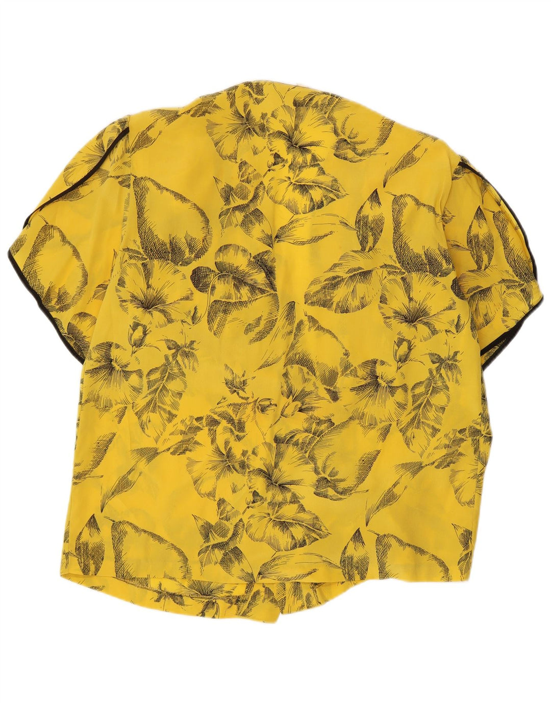 Vintage kortærmet skjortebluse til kvinder IT 42 Medium Yellow Floral Silke