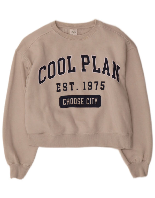 Zara Girls Crop Graphic Sweatshirt Jumper 13-14 år Hvid