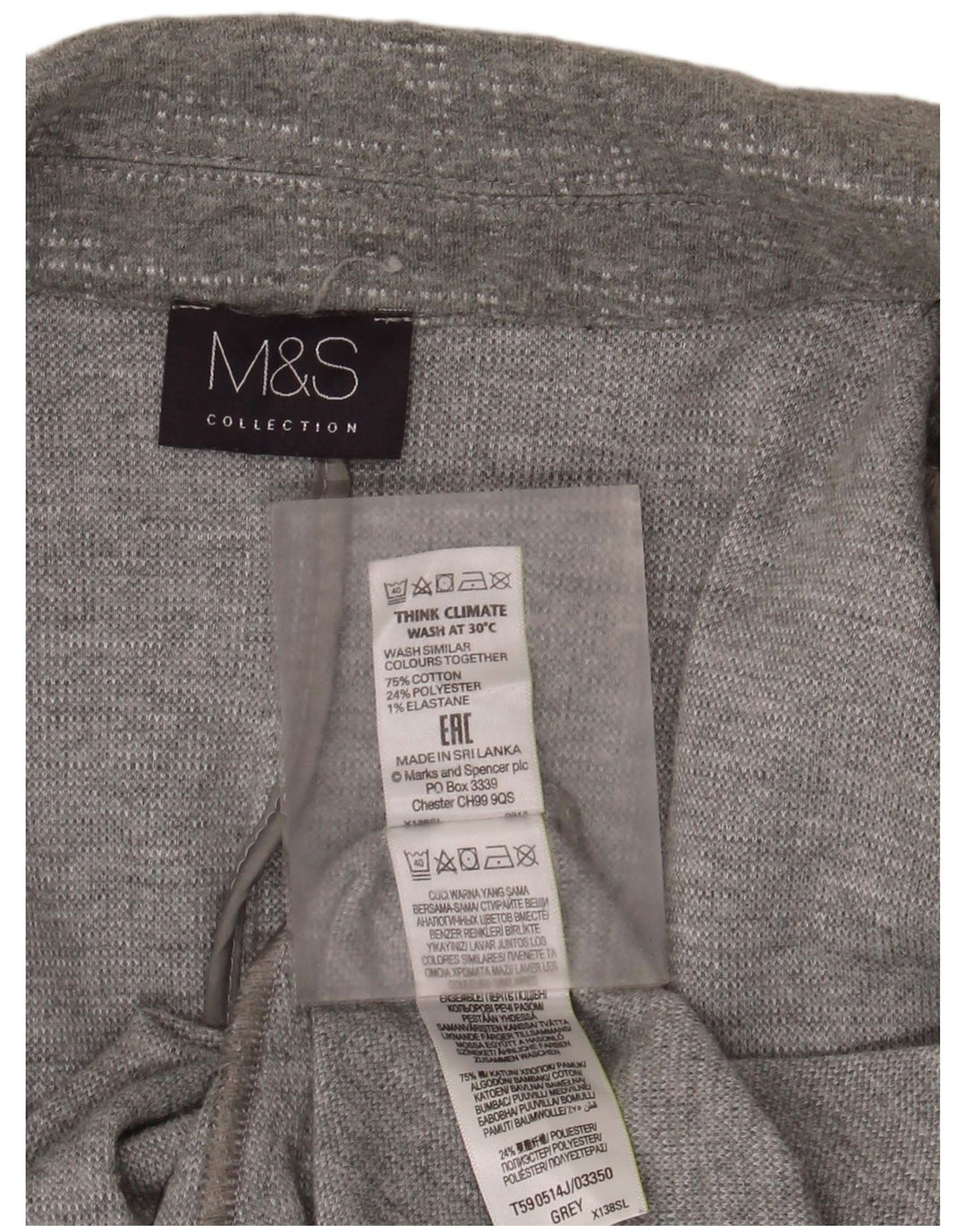 Marks & Spencer Dame 3/4-ærmet åben blazerjakke UK 20 2XL Grå Bomuld