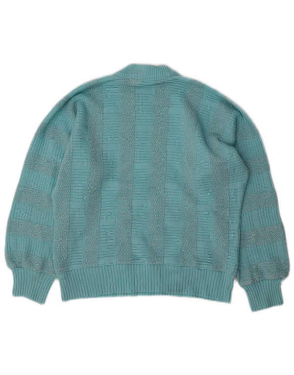 VINTAGE Dame Turtle Neck Jumper Sweater UK 14 Mellem blå stribet