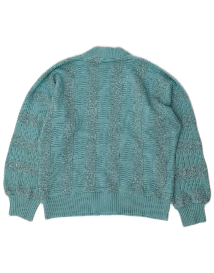 VINTAGE Dame Turtle Neck Jumper Sweater UK 14 Mellem blå stribet