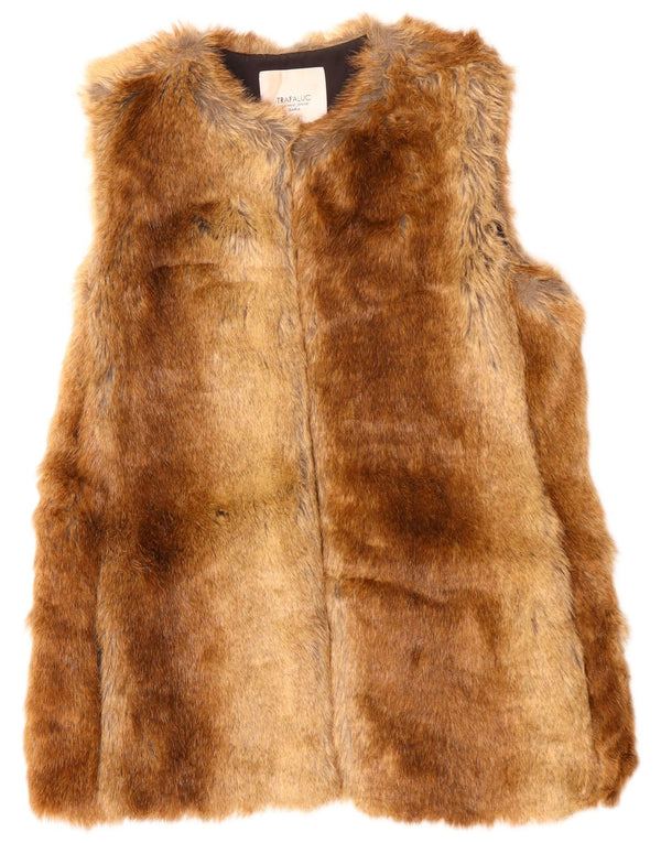 Zara Dame Trafaluc Open Faux Fur Gilet UK 14 Medium Brown Polyester