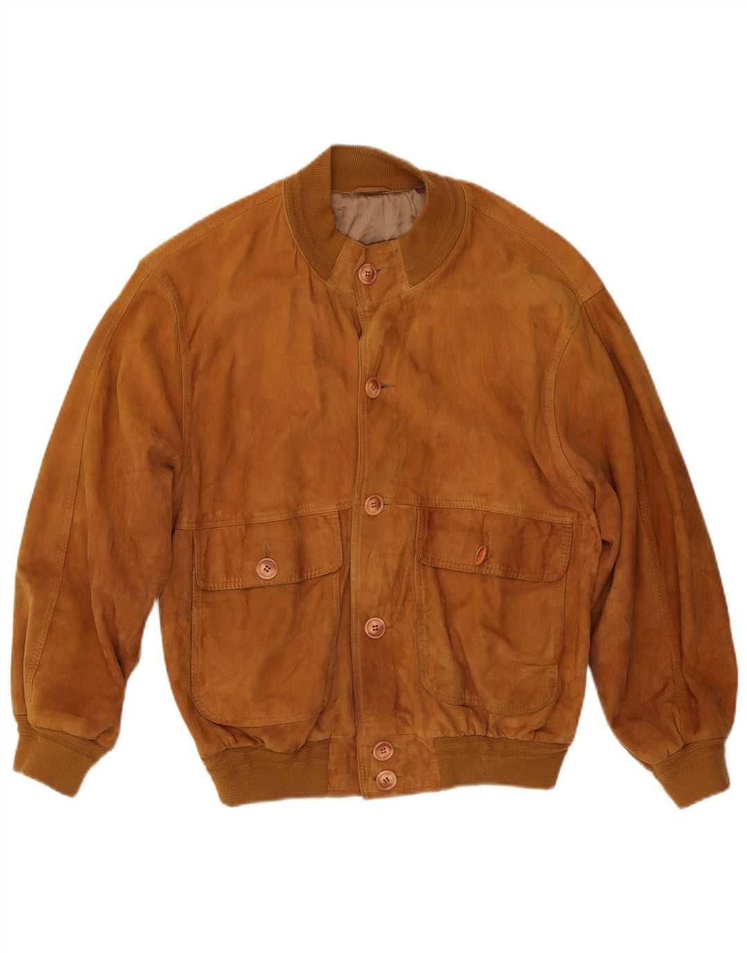 VINTAGE Bomberjakke i ruskind til mænd UK 38 Medium Beige Læder