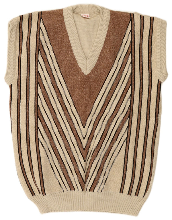 Vintage herrevest tanktop 3XL beige stribet akryl