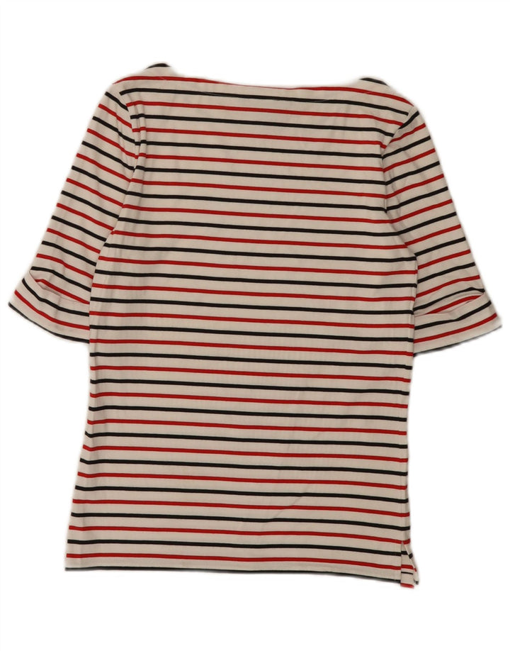 Ralph Lauren Dame Top 3/4 ærmer UK 12 Medium Hvid Stribet