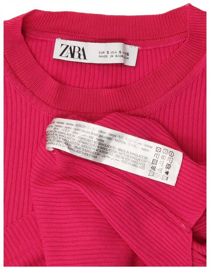 Zara Womens Crop Top Langærmet UK 8 Small Pink Viscose