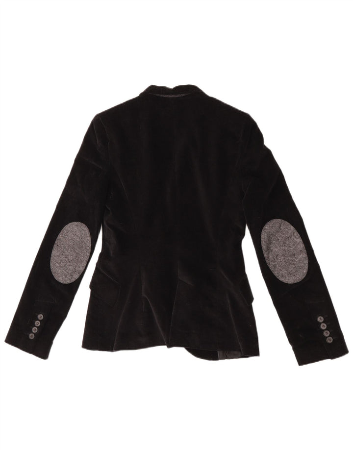 Zara Dame 1 Knap Velvet Blazer Jacket UK 6 XS Sort