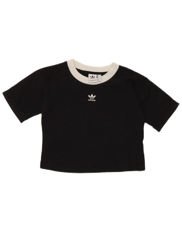 Adidas Womens Crop T-Shirt Top UK 8 Small Black Colourblock