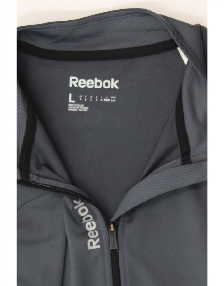 REEBOK Mens Zip Neck Pullover Tracksuit Top Large Grey Polyester Vintage Reebok and Second-Hand Reebok from Messina Hembry 