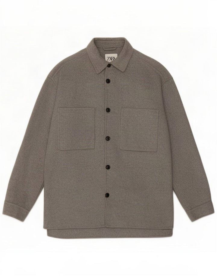 Zara Herre Bomber Jacket UK 38 Medium Grey Wool