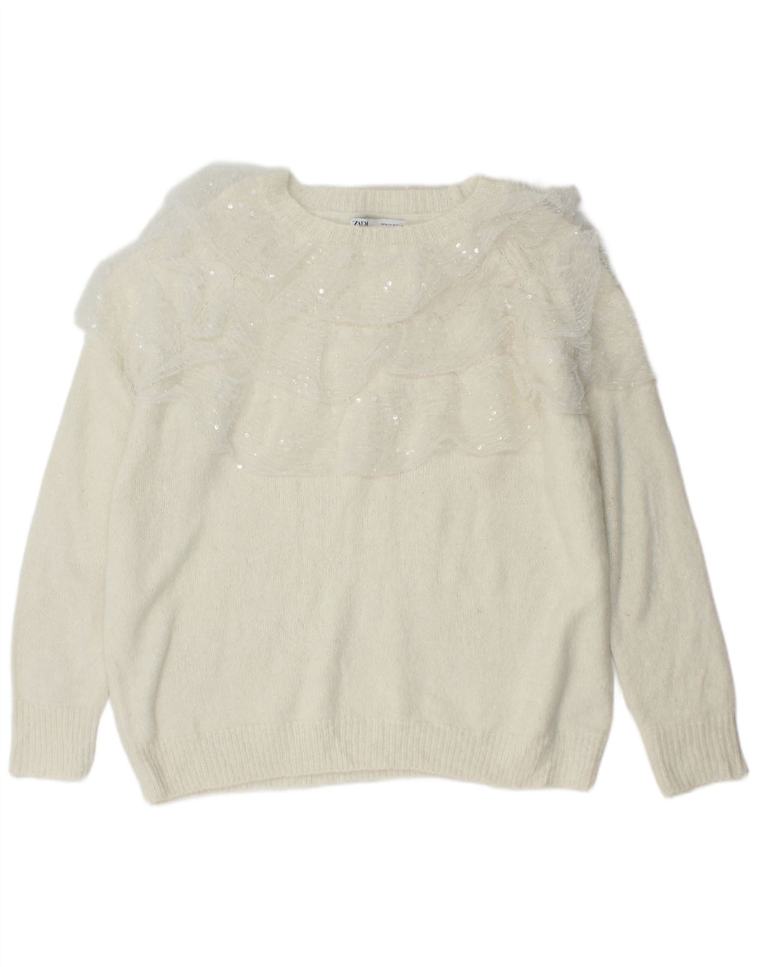 ZARA Womens Oversized Crew Neck Jumper Sweater UK 14 Medium White