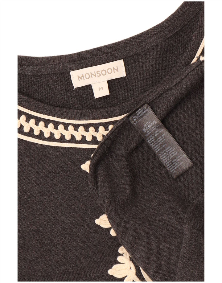 MONSOON Dame 3/4-ærmet Jumper Dress UK 12 Medium Grey Bomuld