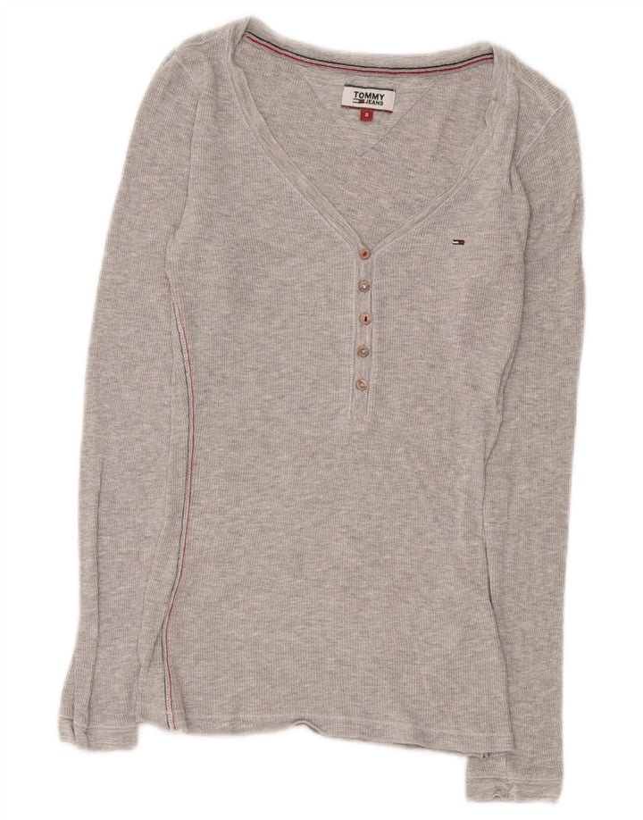 Tommy Hilfiger Dame Top Langærmet UK 8 Lille Grå Viscose
