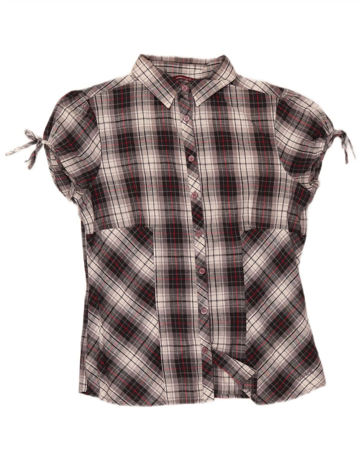 Carrera kortærmet skjortebluse til kvinder UK 14 mellemgrå ternet bomuld