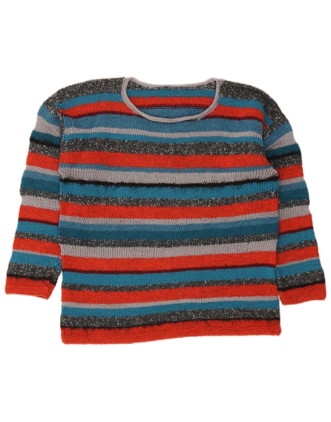 Vintage Dame Boat Neck Jumper Sweater UK 14 Medium Flerfarvet Stribet