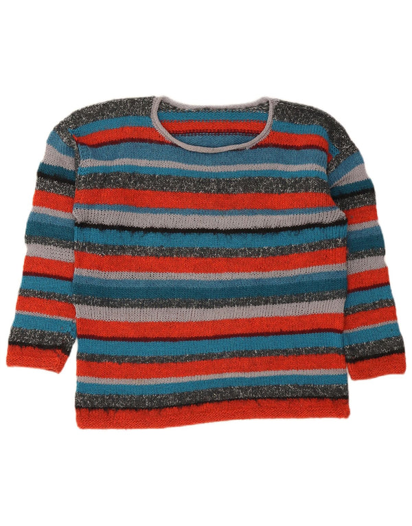 Vintage Dame Boat Neck Jumper Sweater UK 14 Medium Flerfarvet Stribet