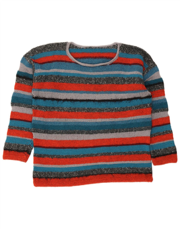 Vintage Dame Boat Neck Jumper Sweater UK 14 Medium Flerfarvet Stribet