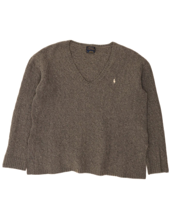 Polo Ralph Lauren Dame V-hals sweater UK 16 Stor Grå Uld