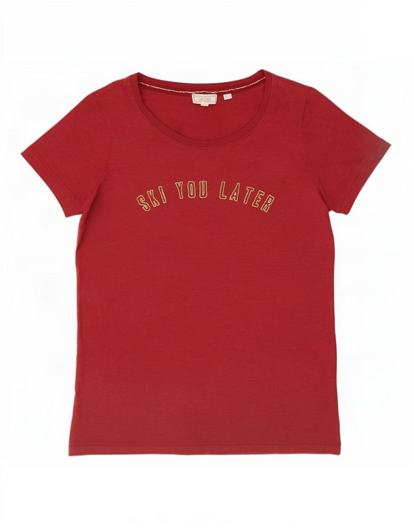 Fat Face Dame Grafisk T-Shirt Top UK 8 Small Bourgogne Bomuld