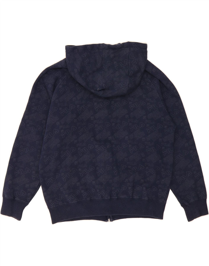 FILA Mens Graphic Zip Hoodie Sweater Medium Navy Blue Cotton Vintage Fila and Second-Hand Fila from Messina Hembry 