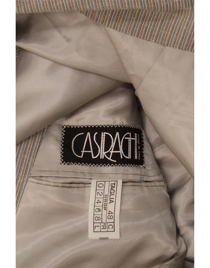 VINTAGE Mens Double Breasted Blazer Jacket IT 48 Medium Grey Striped Vintage Vintage and Second-Hand Vintage from Messina Hembry 