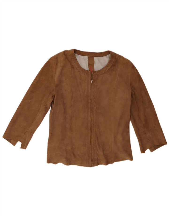 Vintage damebeskåret 3/4-ærmet ruskindsjakke IT 42 medium brunt læder