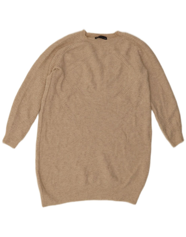 Marks & Spencer Dame Langærmet Jumper Kjole UK 14 Medium Beige Akryl
