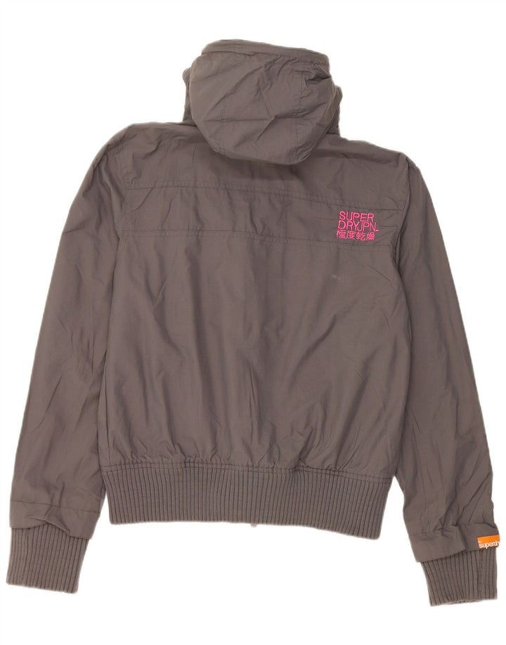 Superdry Regnjakke med hætte til kvinder UK 16 Stor grå nylon