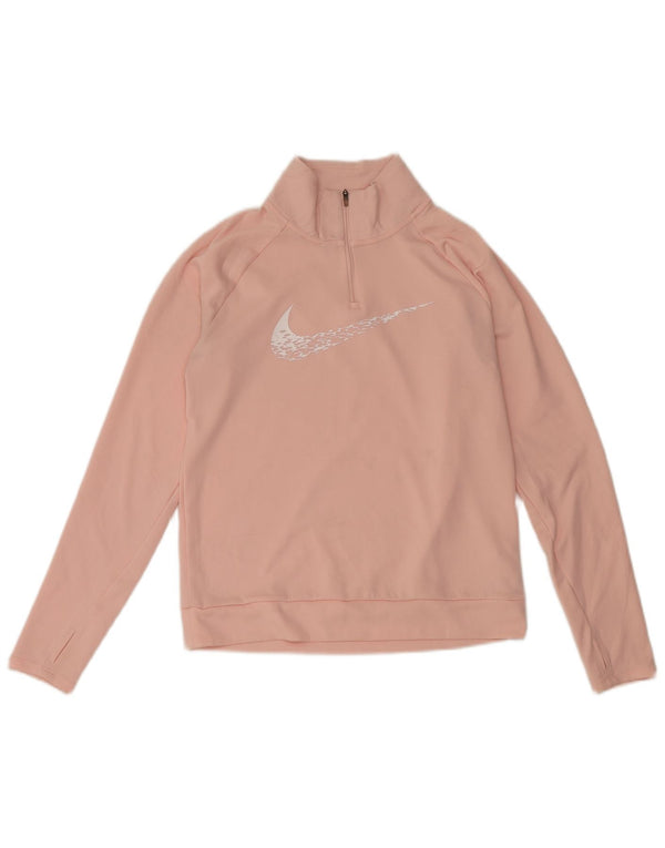 Nike Dame Oversized Grafisk Pullover med lynlås-hals Træningsdragt Top UK 6 XS Pink